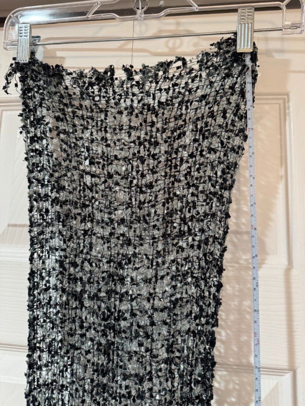 Black / White / Silver Metallic Loose Knit Scarf, purse tie, belt sash